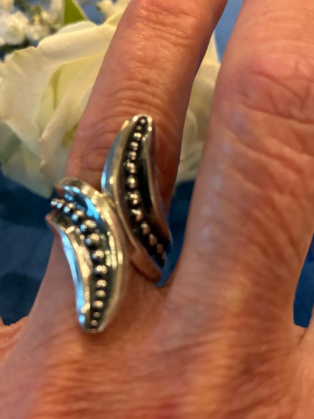Sterling Silver Unique By-pass Ring w/ Oxidation Size 7